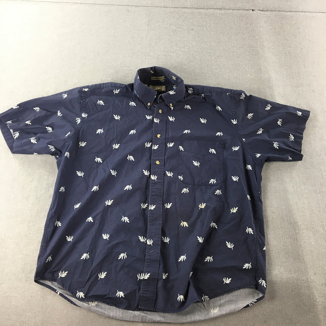 Natural Issue Mens Shirt Size L Blue Short Sleeve Floral Button-Up Collared