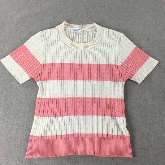 Valleygirl Womens Cable Knit Top Size L White Pink Striped Shirt