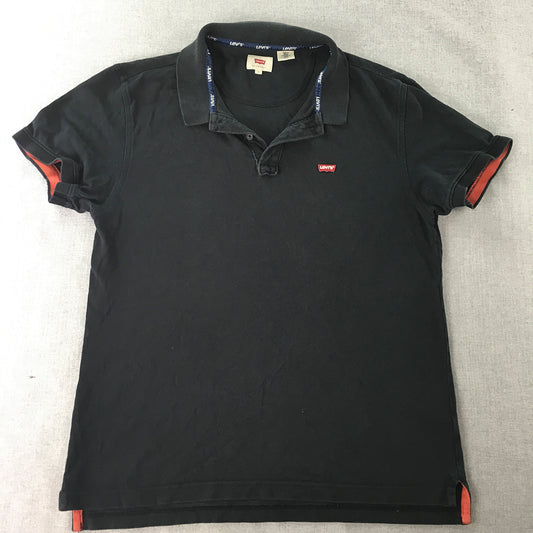 Levi's Mens Polo Shirt Size L Black Logo Short Sleeve Collared Rugby