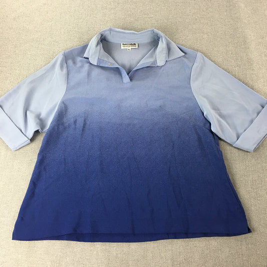 Vintage Katrysabelle Womens Polo Shirt Size XL Blue Gradient Short Sleeve