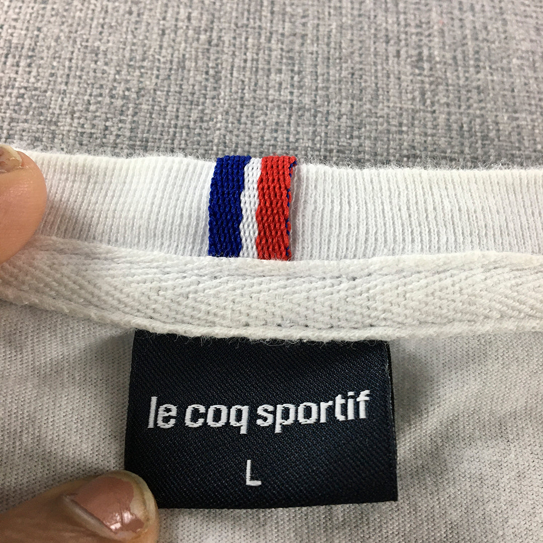 Le Coq Sportif Womens T-Shirt Size L White Logo Short Sleeve Crew Neck