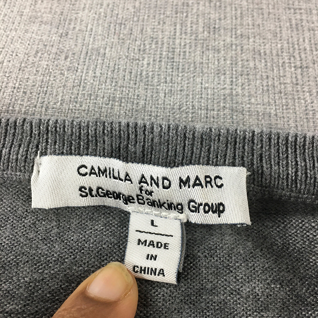 Camilla And Marc For St George Bank Mens 100% Merino Wool Sweater Size L Grey