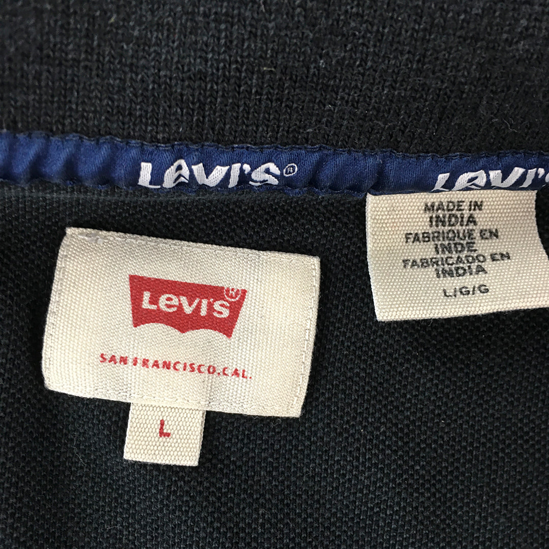 Levi's Mens Polo Shirt Size L Black Logo Short Sleeve Collared Rugby