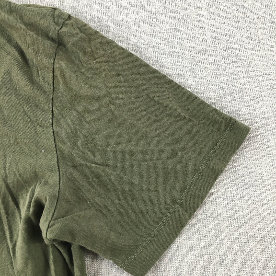 Zara Womens T-Shirt Size XL Khaki Green V-Neck Short Sleeve Top