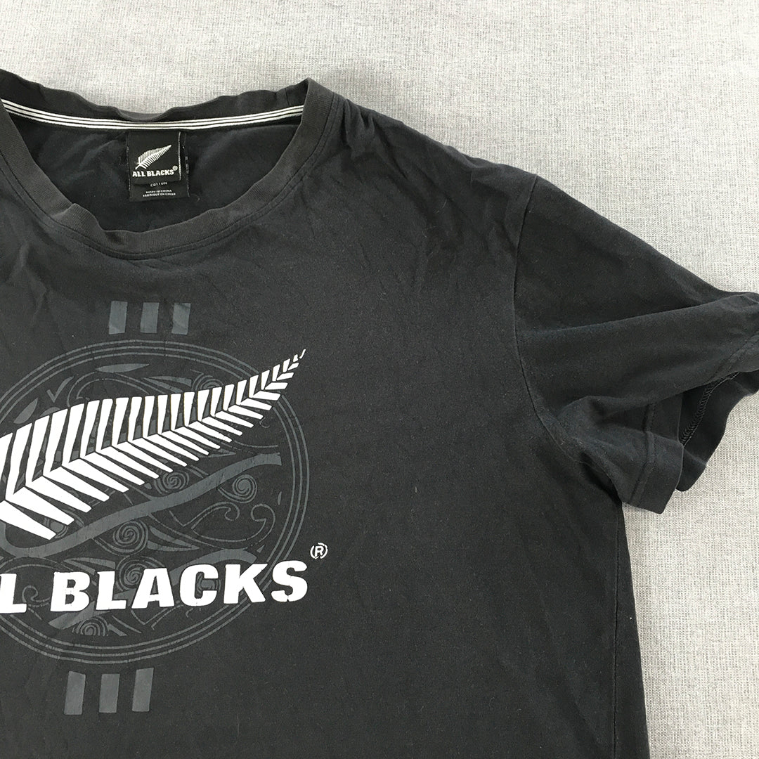 New Zealand All Blacks Mens T-Shirt Size L Black Logo NZ Rugby