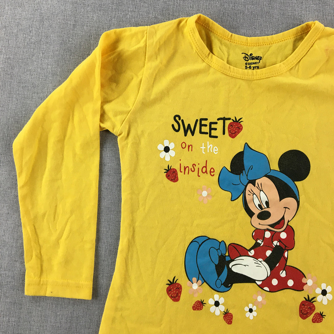 Disney Minnie Mouse Kids Girls Top Size 5 - 6 Years Yellow Long Sleeve Shirt