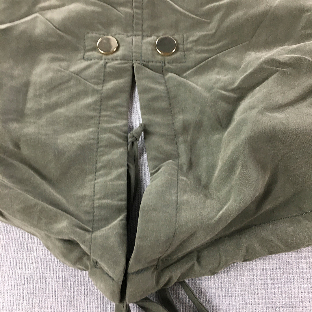 H&M Womens Jacket Size 4 Khaki Green Longline Zip-Up Parka Coat