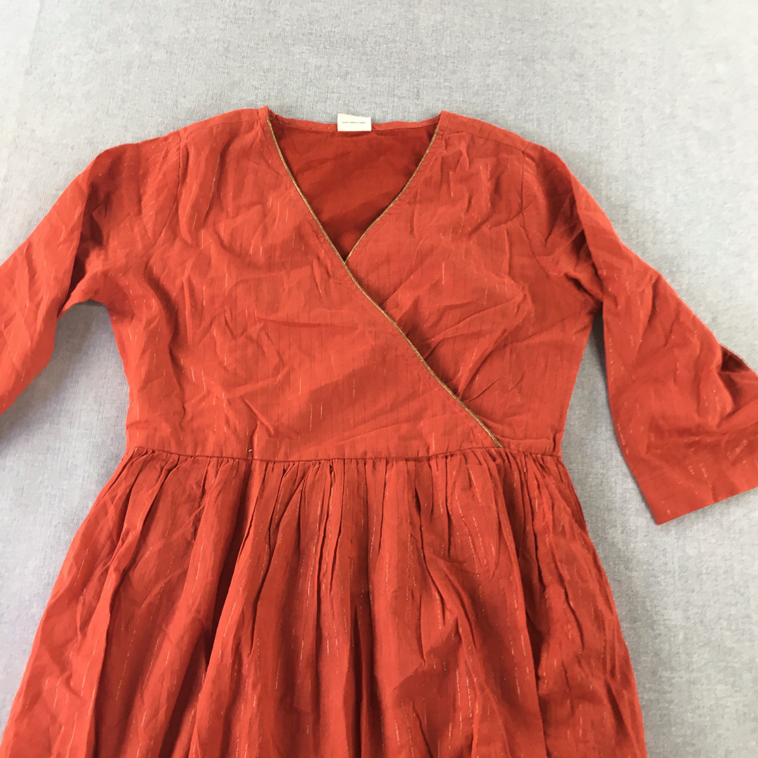 Janasya Womens Dress Size S Rust Red Long Sleeve A-Line Midi