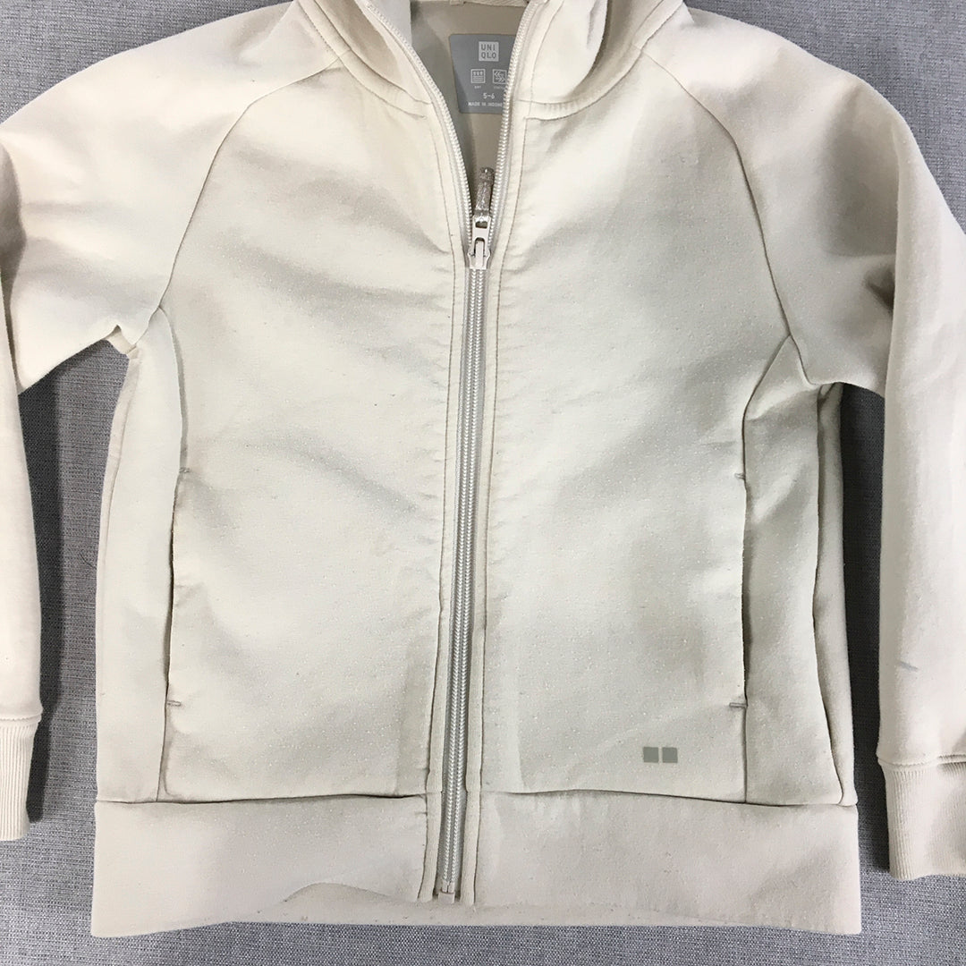 Uniqlo Kids Boys Hoodie Jacket Size 5 - 6 Years Cream Beige Softshell Pockets