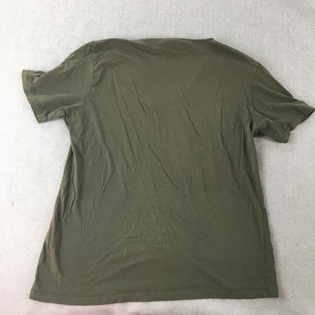 Zara Womens T-Shirt Size XL Khaki Green V-Neck Short Sleeve Top