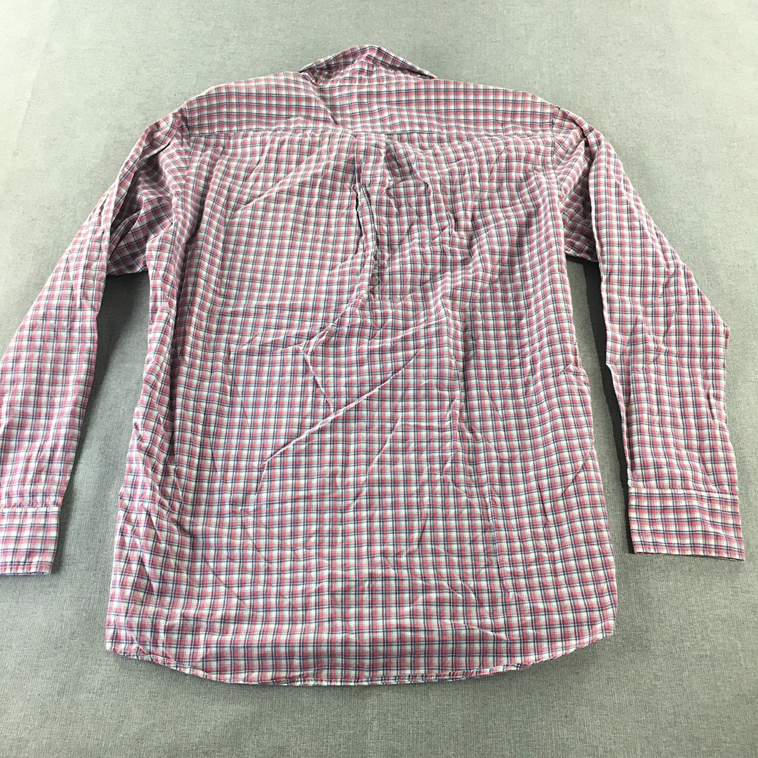 Uniqlo Mens Shirt Size L White Pink Checkered Button-Up Long Sleeve