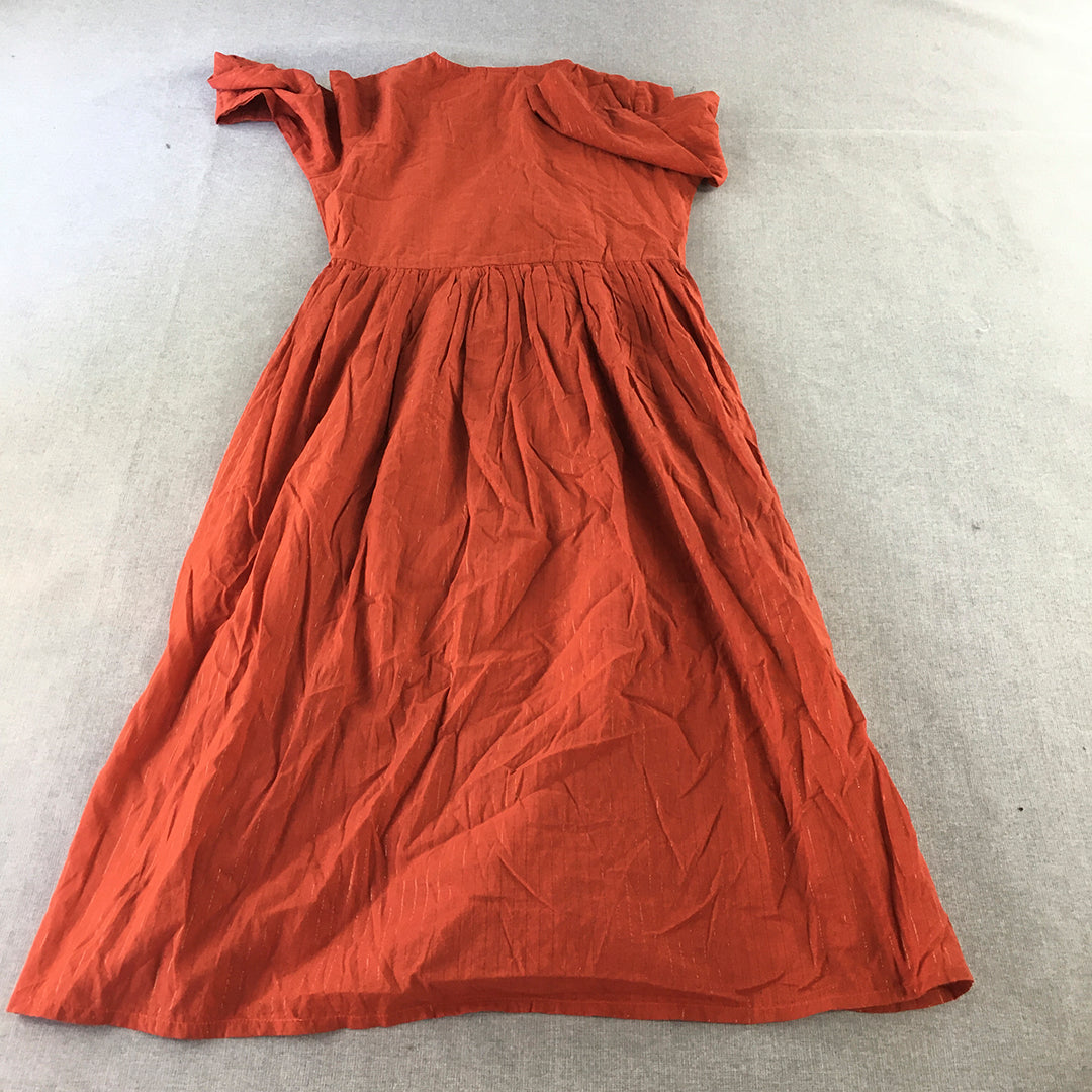 Janasya Womens Dress Size S Rust Red Long Sleeve A-Line Midi