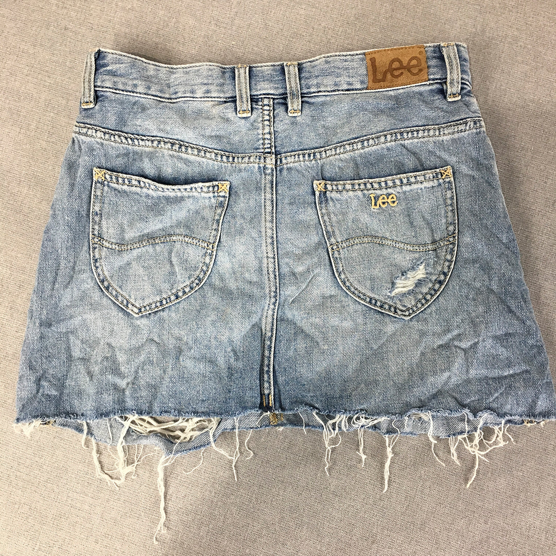 Lee Womens Denim Mini Skirt Size 8 Blue Light Wash Raw Hem Ripped Distressed