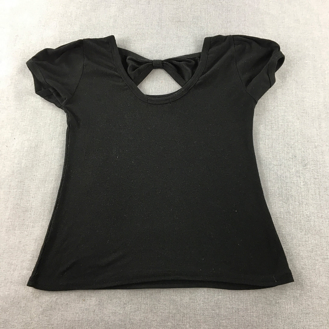 Esq Design Womens Knit Top Size S Black Short Sleeve Stretch Fabric