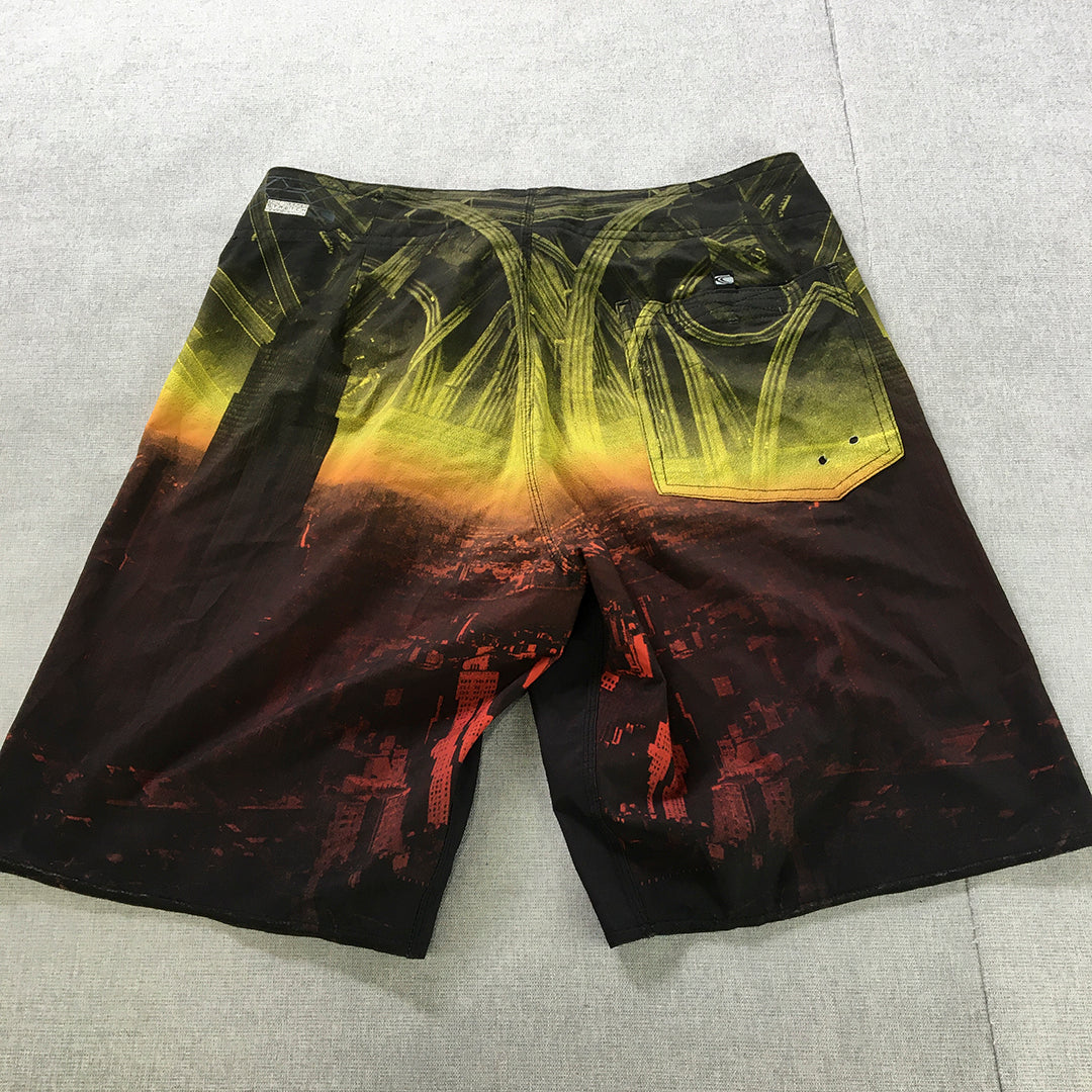 Carve Mens Board Shorts Size 32 Yellow Black Drawstring Surf Swim Boardies