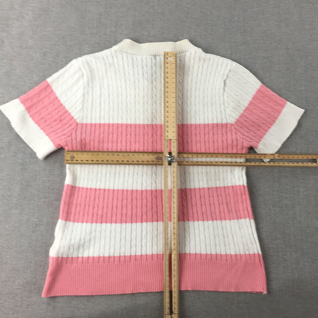 Valleygirl Womens Cable Knit Top Size L White Pink Striped Shirt