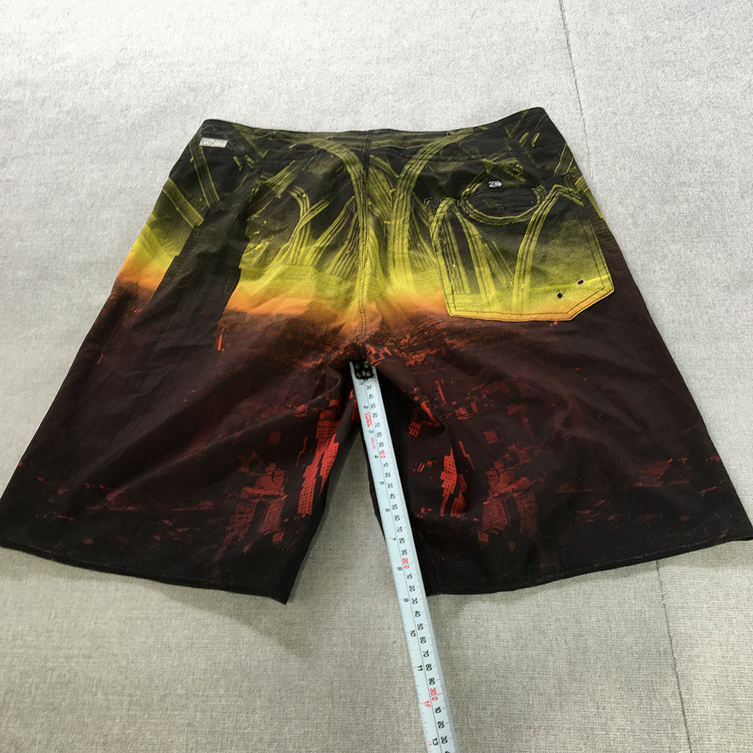 Carve Mens Board Shorts Size 32 Yellow Black Drawstring Surf Swim Boardies