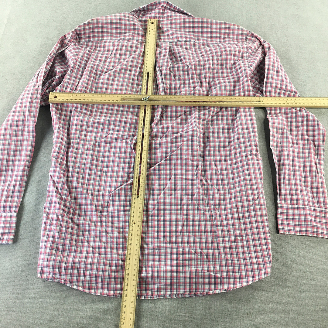 Uniqlo Mens Shirt Size L White Pink Checkered Button-Up Long Sleeve