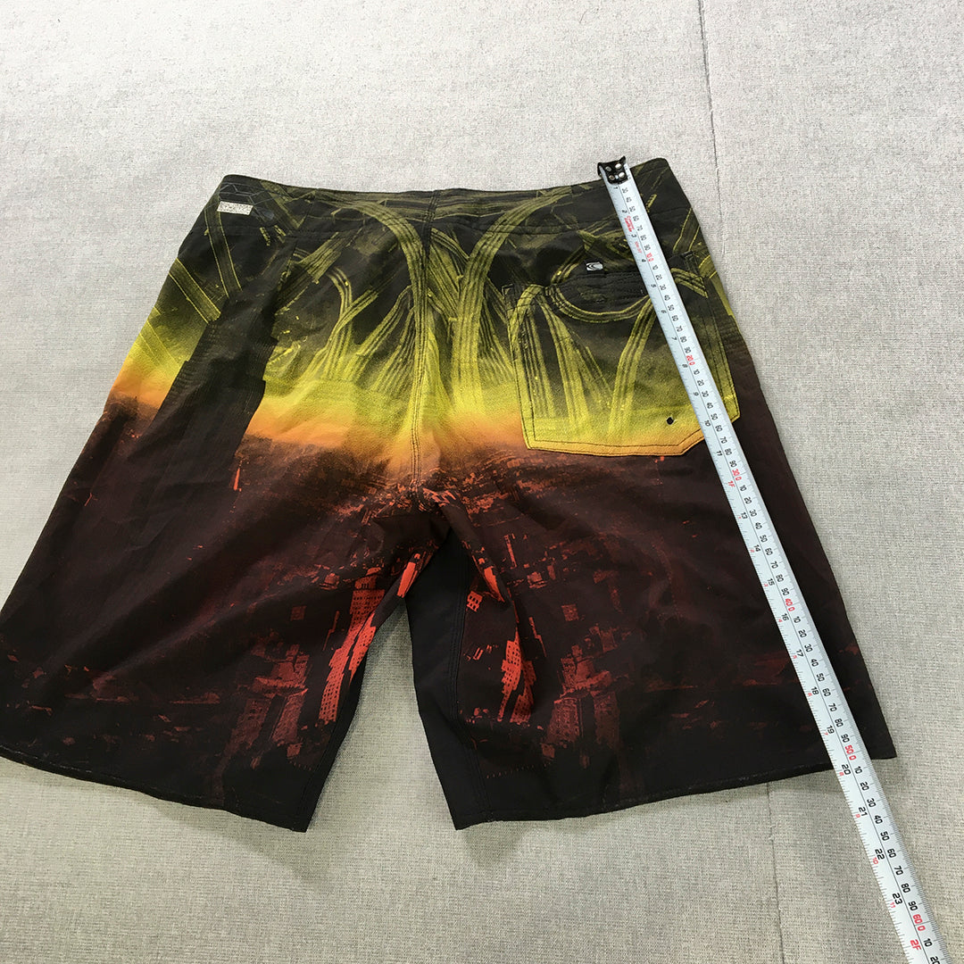 Carve Mens Board Shorts Size 32 Yellow Black Drawstring Surf Swim Boardies