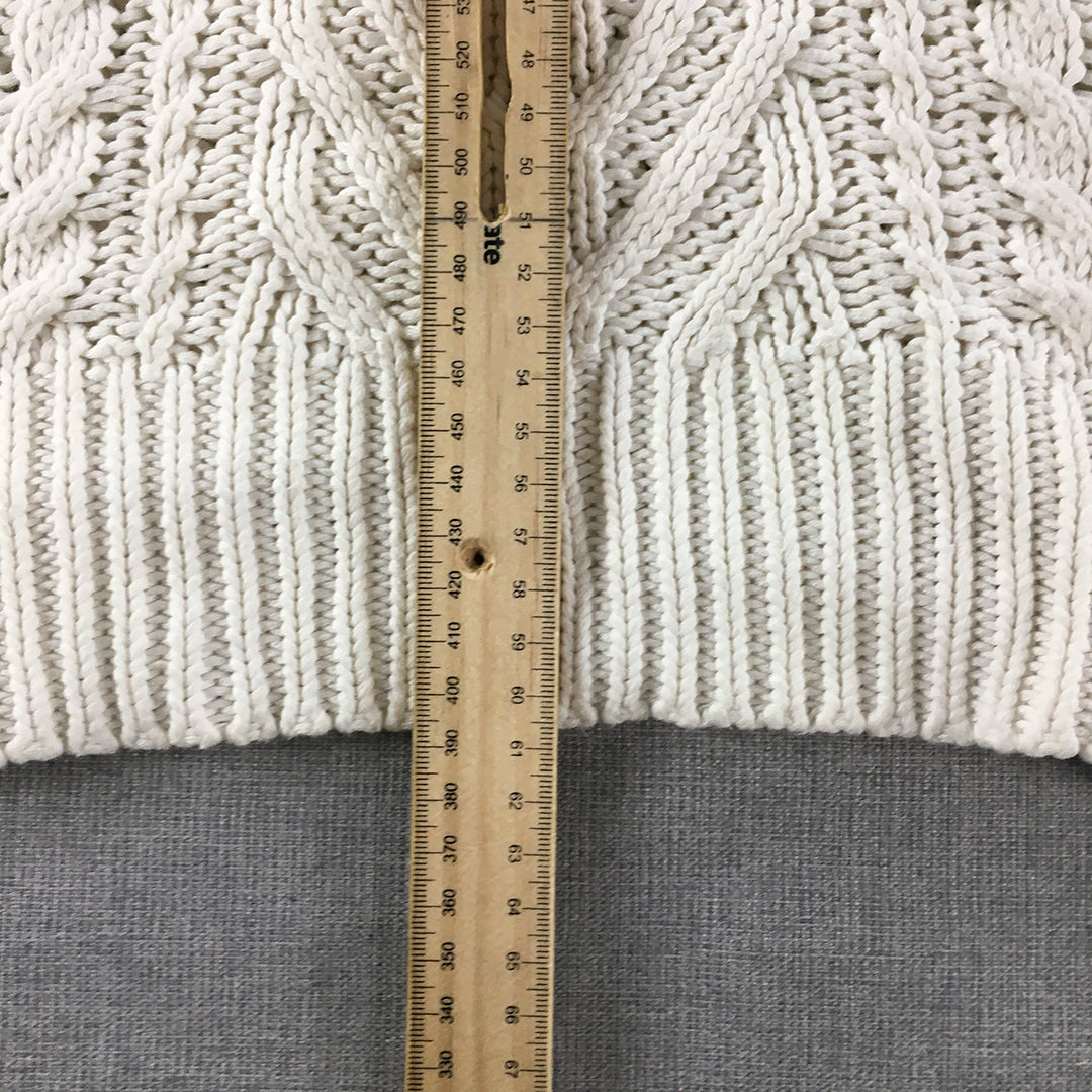 Zara Womens Cable Knit Sweater Size M White Turtleneck Pullover Jumper