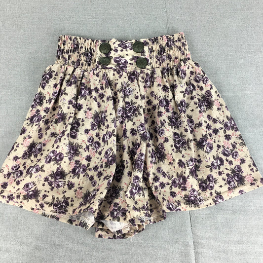 Valleygirl Womens Shorts Size S White Purple Floral Elastic Waist Pleated