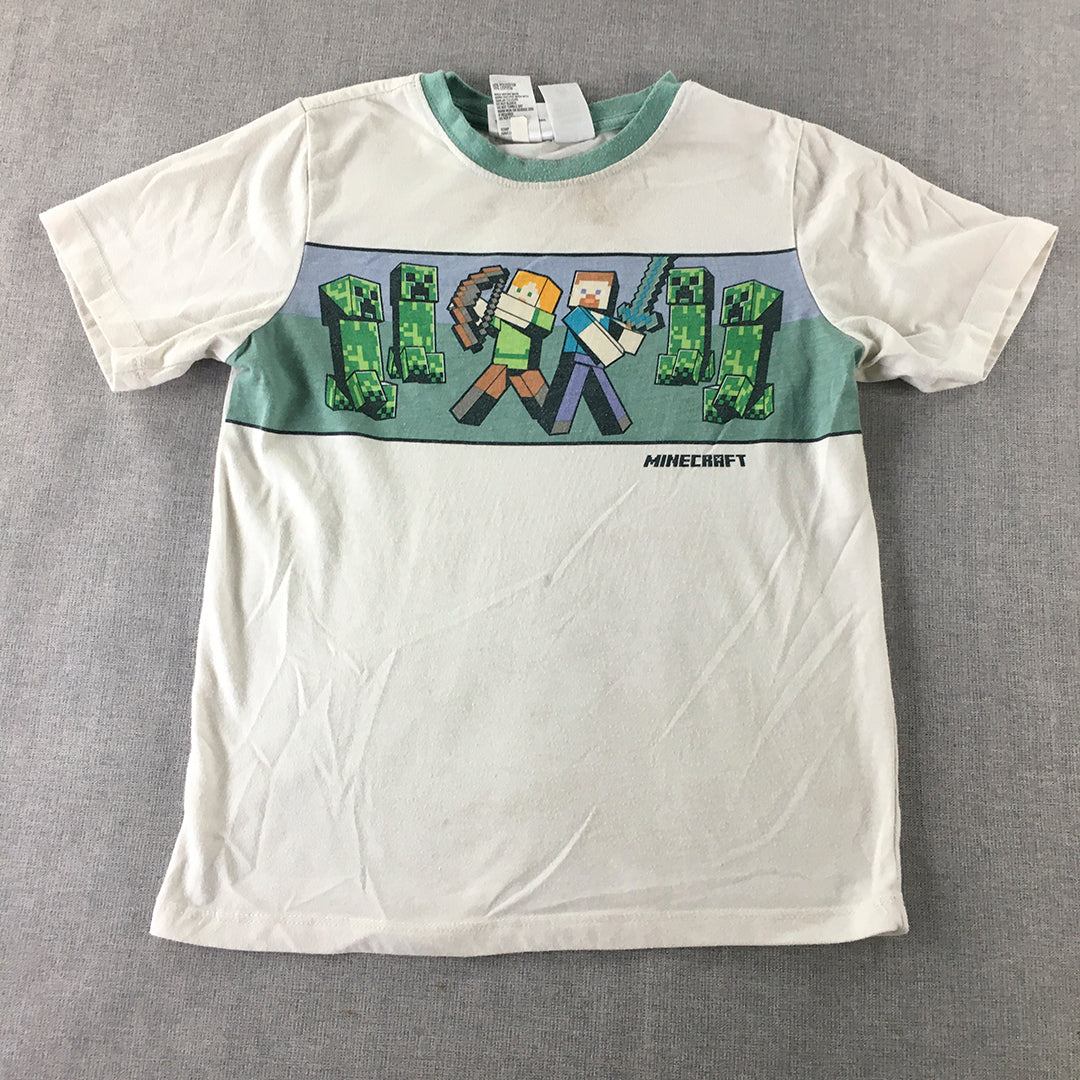 Minecraft Kids Boys T-Shirt Size 10 White Green Creeper Short Sleeve Top