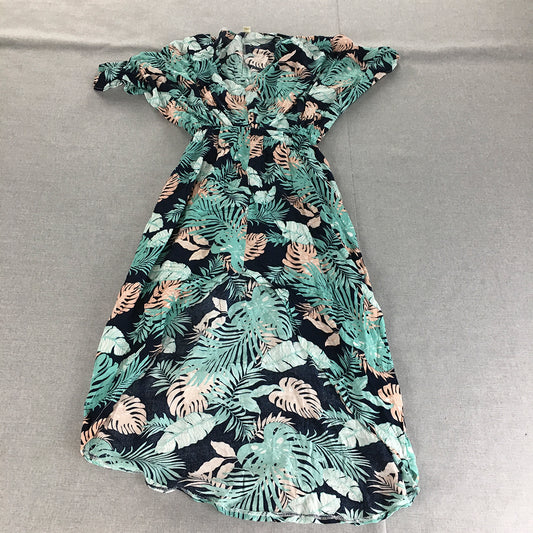 HQ Womens Dress Size XL Green Blue Floral Fit & Flare Midi