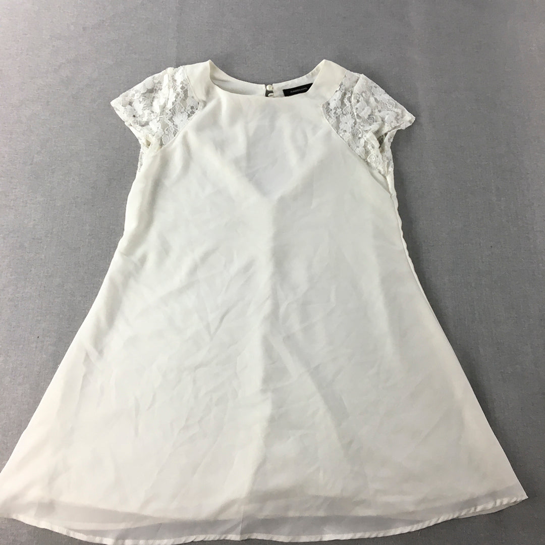 Haoduoyi Womens A-Line Dress Size S White Floral Lace Mini Short Sleeve