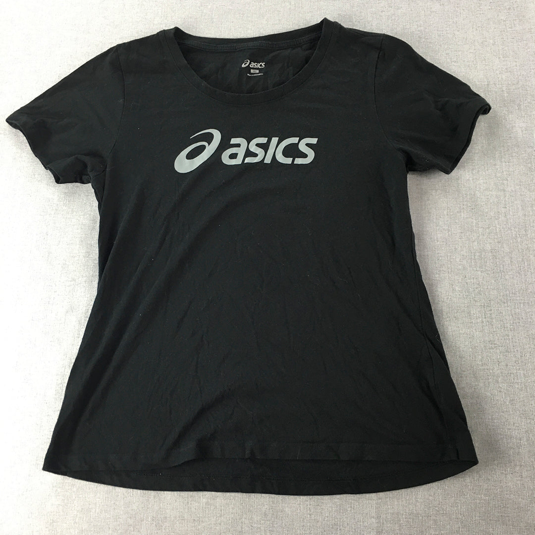 Asics Womens T-Shirt Size XL Black Logo Short Sleeve Crew Neck Top