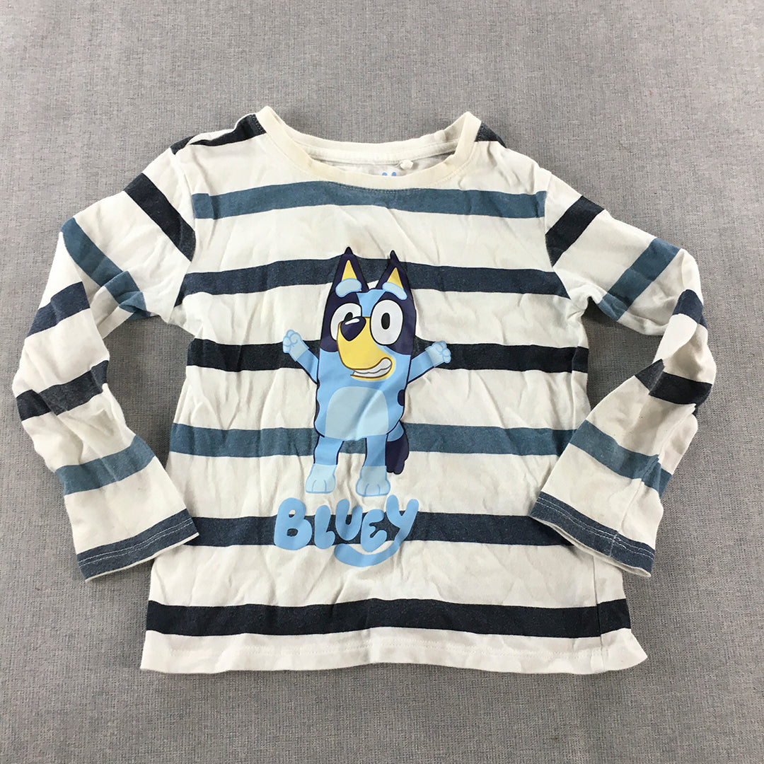 Bluey Kids Boys Shirt Size 5 White Blue Striped Long Sleeve Pullover Top