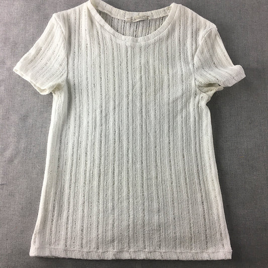 Zara Trafaluc Womens Top Size S White Knit Short Sleeve Shirt