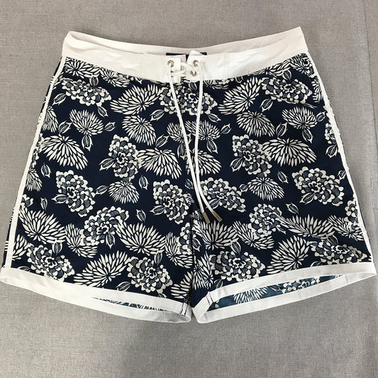 St Tropez Mens Board Shorts Size L Blue Floral Hawaiian Surf Swim Beach