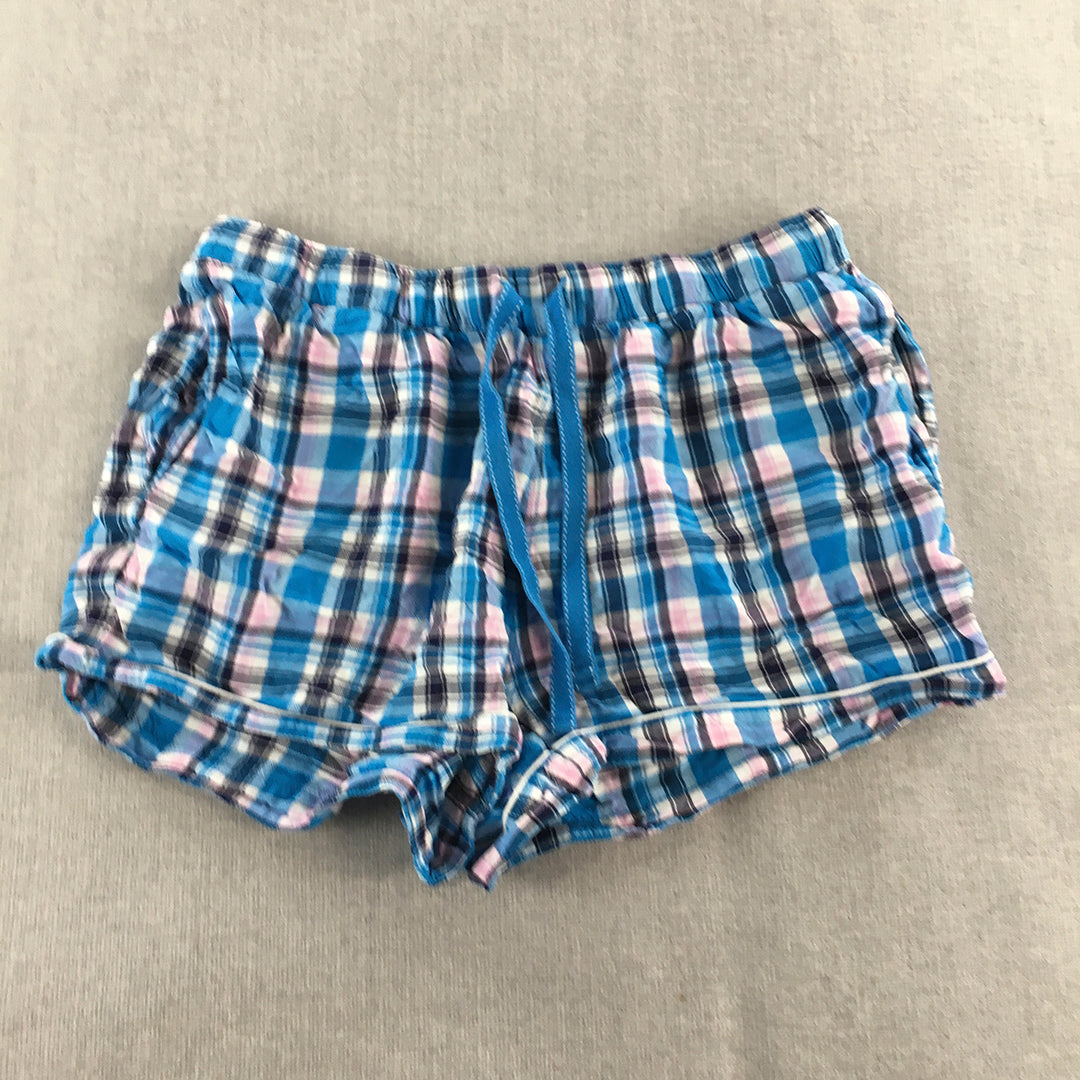 Uniqlo Womens Shorts Size M Blue Checkered Drawstring Pockets