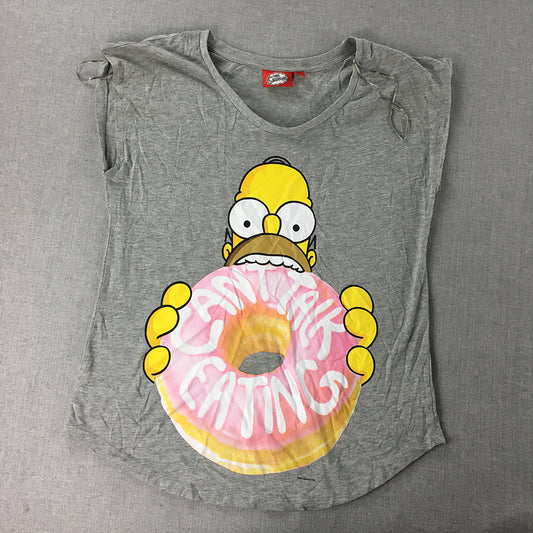 The Simpsons Womens T-Shirt Size M Grey Homer Donut Short Sleeve Top