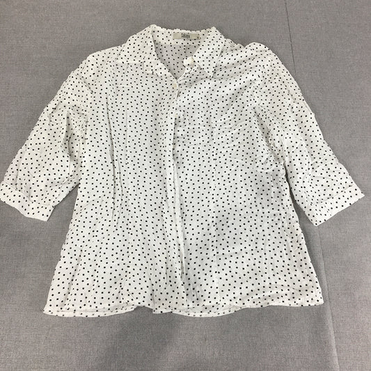 Sakaya Womens Top Size M White Dot 3/4 Length Sleeves Button-Up Shirt