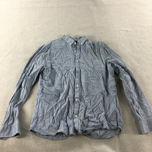 H&M Mens Denim Shirt Size M Blue Long Sleeve Collared Button-Up