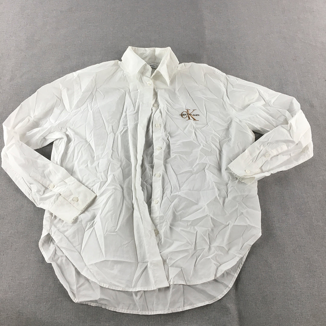 Calvin Klein Jeans Mens Shirt Size XS White Long Sleeve Logo Button-Up