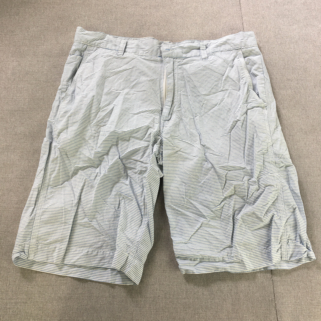 MXK Mens Chino Shorts Size 34 White Blue Striped Pockets