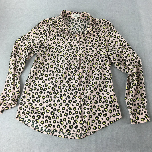 Brave Soul Womens Top Size M Pink Dot Pattern Long Sleeve Button-Up Shirt