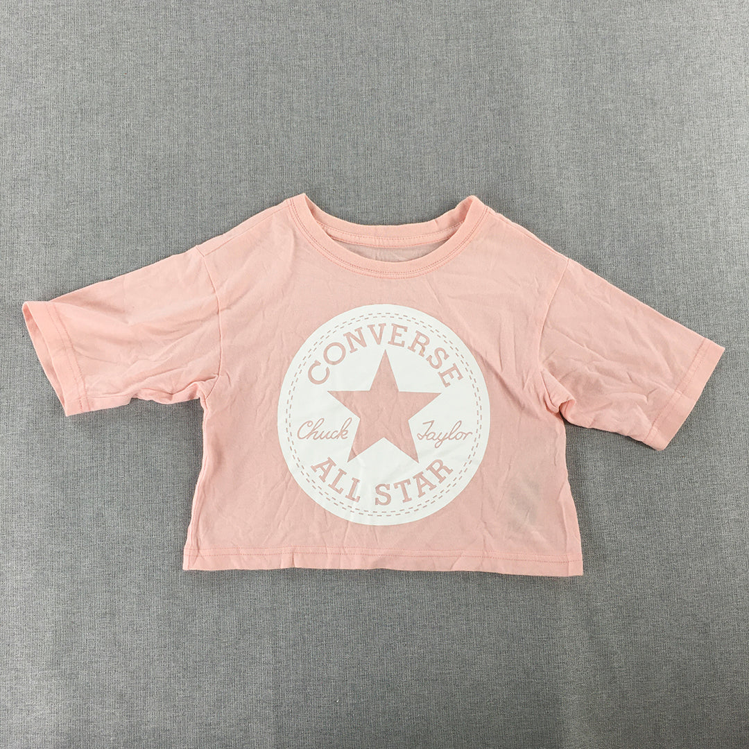 Converse Kids Girls T-Shirt Size 4 Pink Big Logo Short Sleeve All Star Top