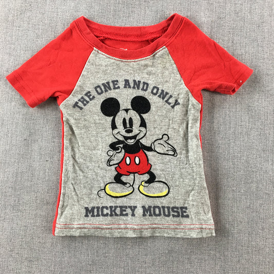 Disney Baby T-Shirt Size 1 (12 Months) Grey Red Mickey Mouse