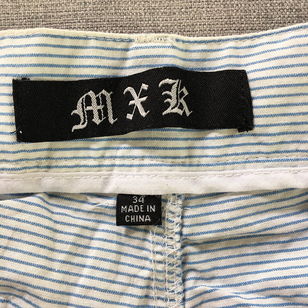 MXK Mens Chino Shorts Size 34 White Blue Striped Pockets