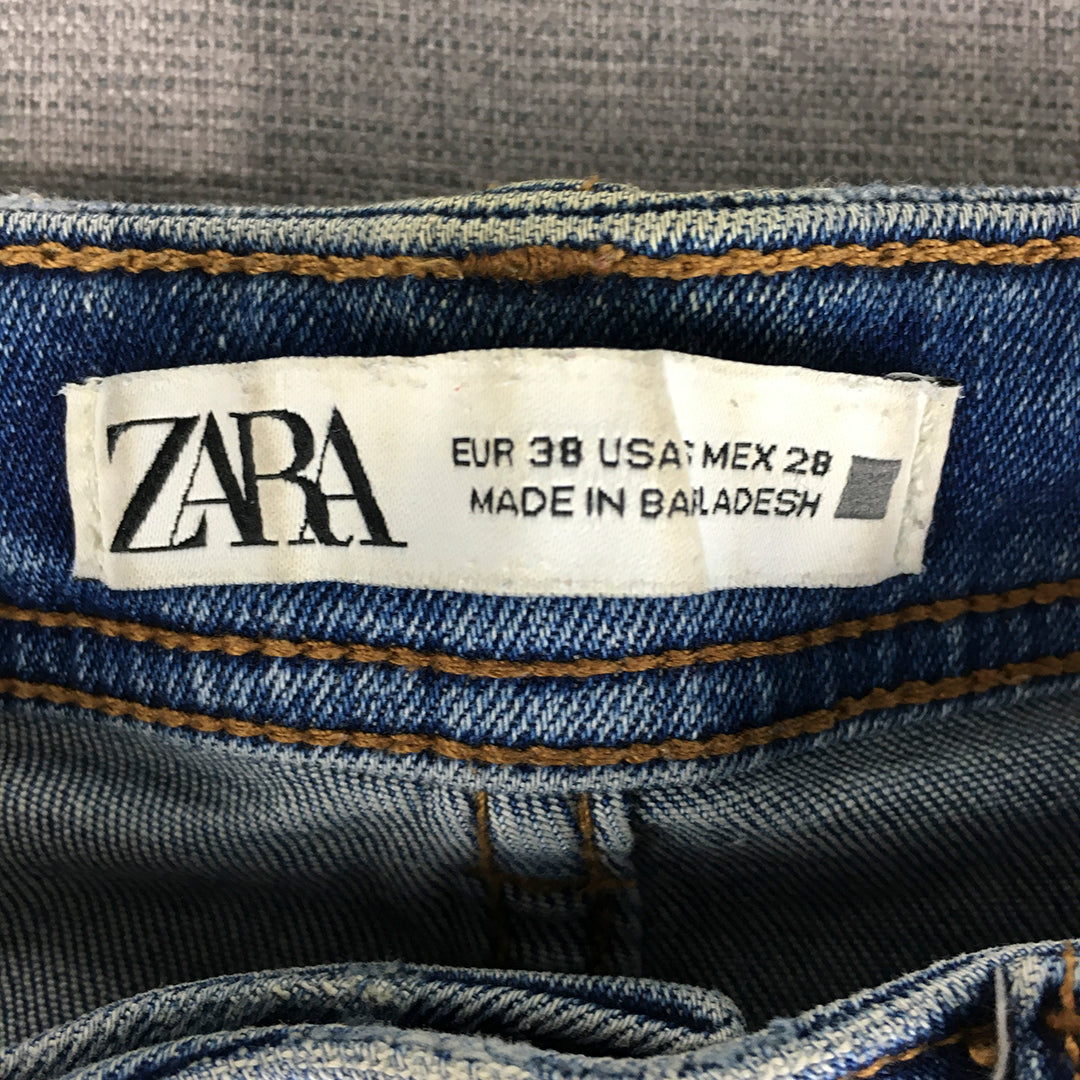 Zara Womens Skinny Jeans Size 28 Blue Light Wash Ripped Denim Zip Hem