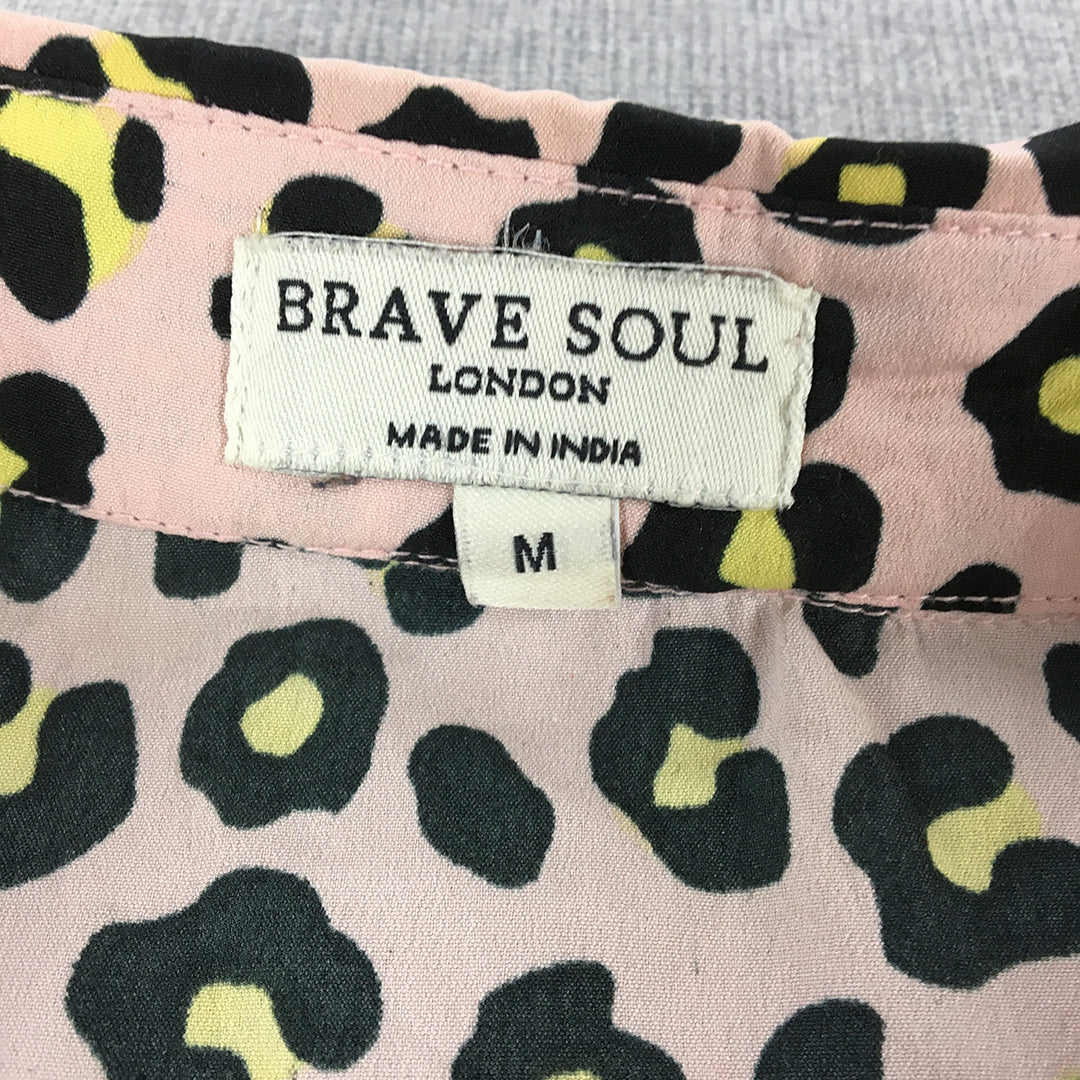 Brave Soul Womens Top Size M Pink Dot Pattern Long Sleeve Button-Up Shirt