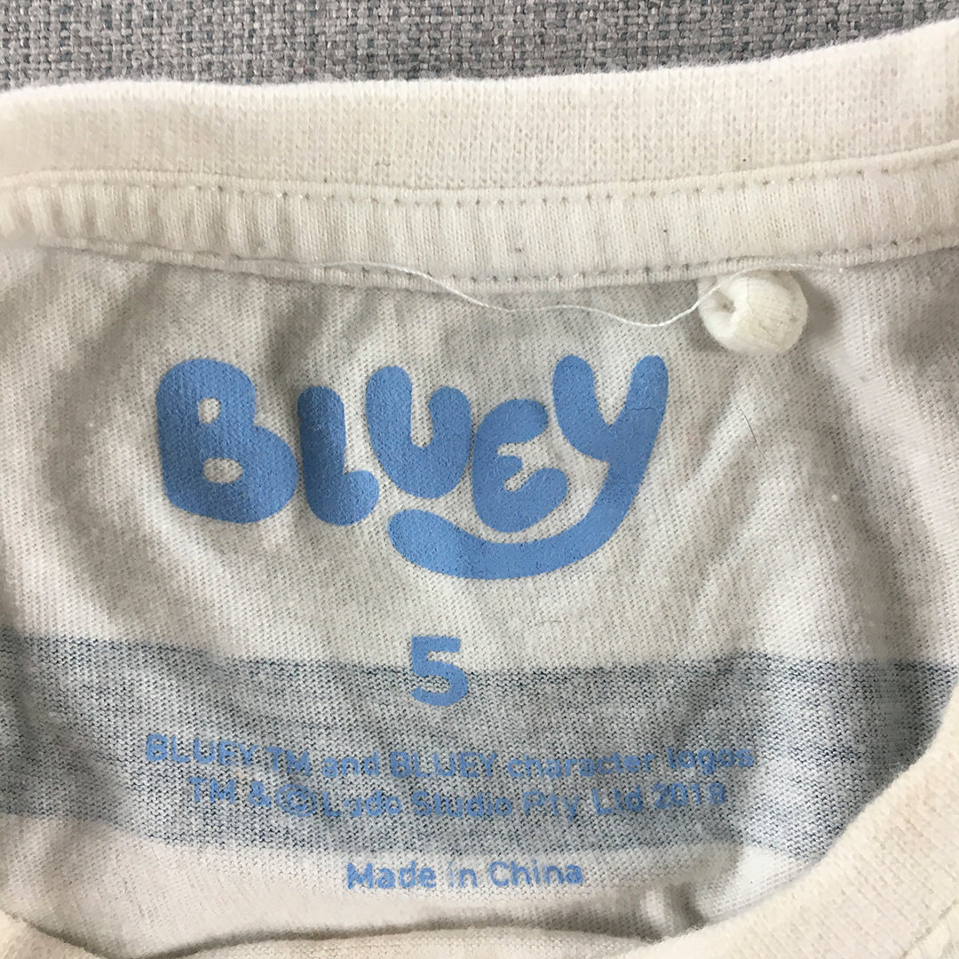 Bluey Kids Boys Shirt Size 5 White Blue Striped Long Sleeve Pullover Top