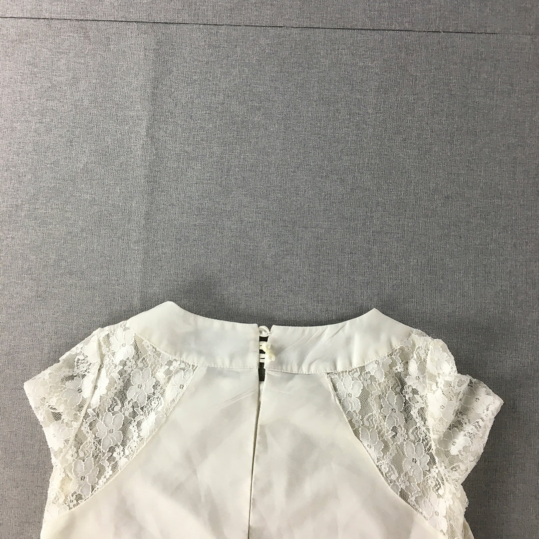 Haoduoyi Womens A-Line Dress Size S White Floral Lace Mini Short Sleeve