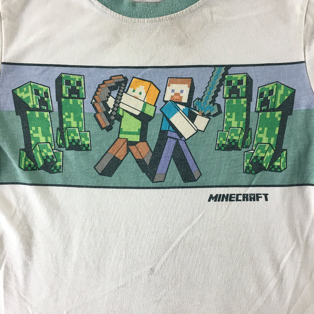 Minecraft Kids Boys T-Shirt Size 10 White Green Creeper Short Sleeve Top