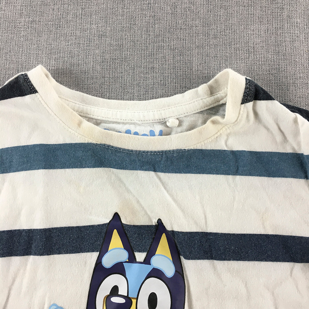 Bluey Kids Boys Shirt Size 5 White Blue Striped Long Sleeve Pullover Top