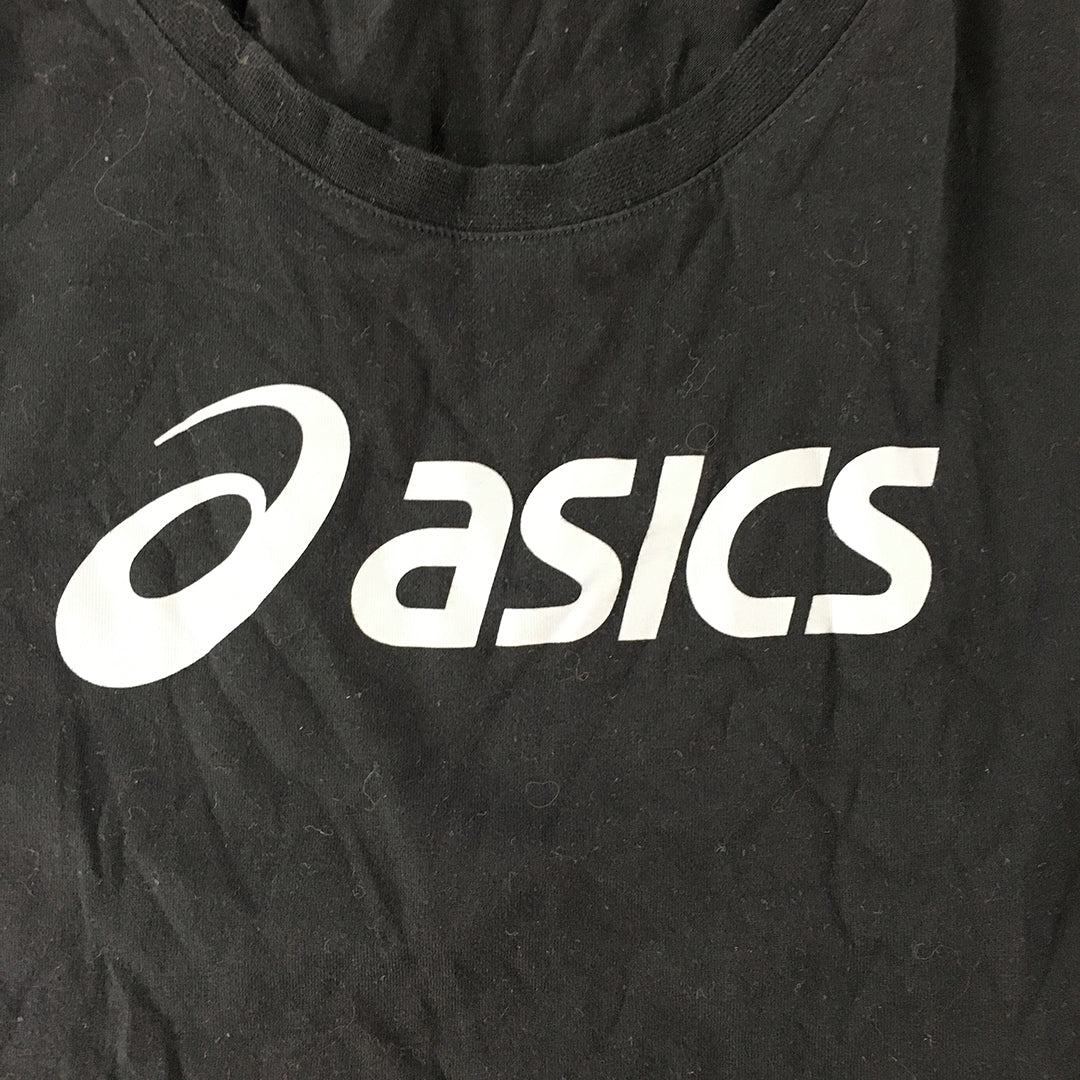 Asics Womens T-Shirt Size XL Black Logo Short Sleeve Crew Neck Top