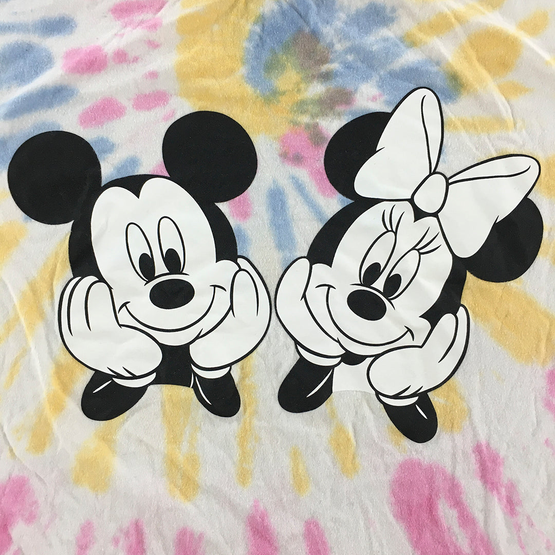 Disney Mickey Minnie Mouse Womens T-Shirt Size XXS White Pink Tie-Dye